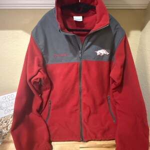 Columbia Arkansas Razorbacks Fleece Jacket, Red/Grey, Full-Zip, Mens L